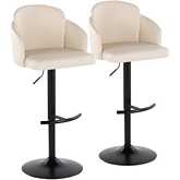 Dahlia Adjustable Swivel Bar Stool in Black Metal & Cream Leatherette (Set of 2)